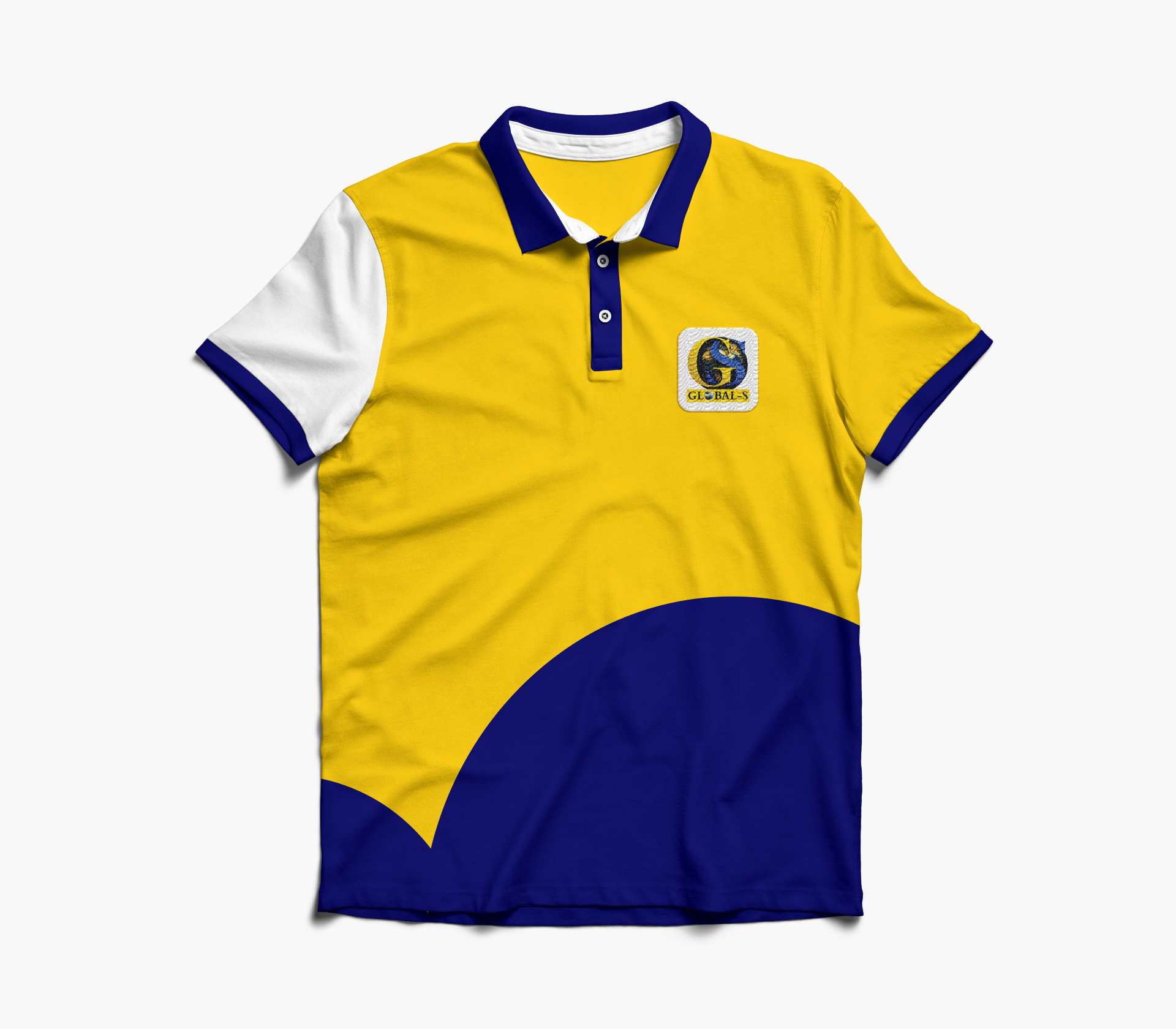 Polo jaune et bleu Global-S avec écusson brodé
