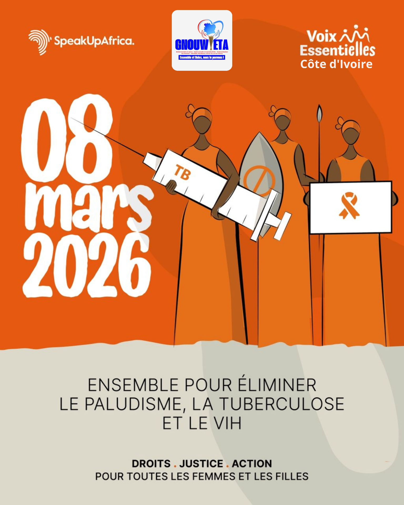 Visuel 08 mars 2026 pour éliminer le paludisme, la tuberculose et le VIH