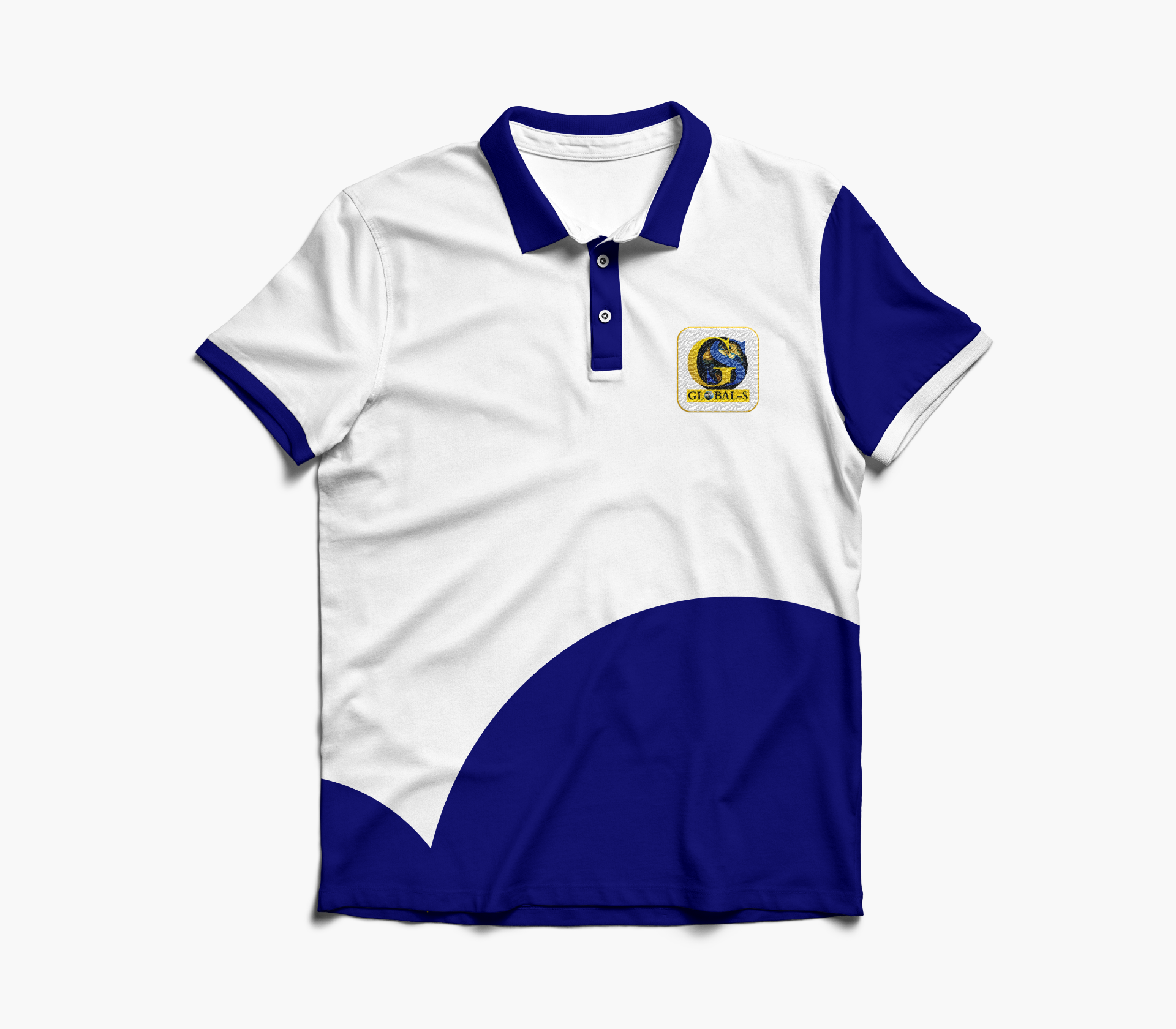 Polo blanc et bleu Global-S avec écusson brodé
