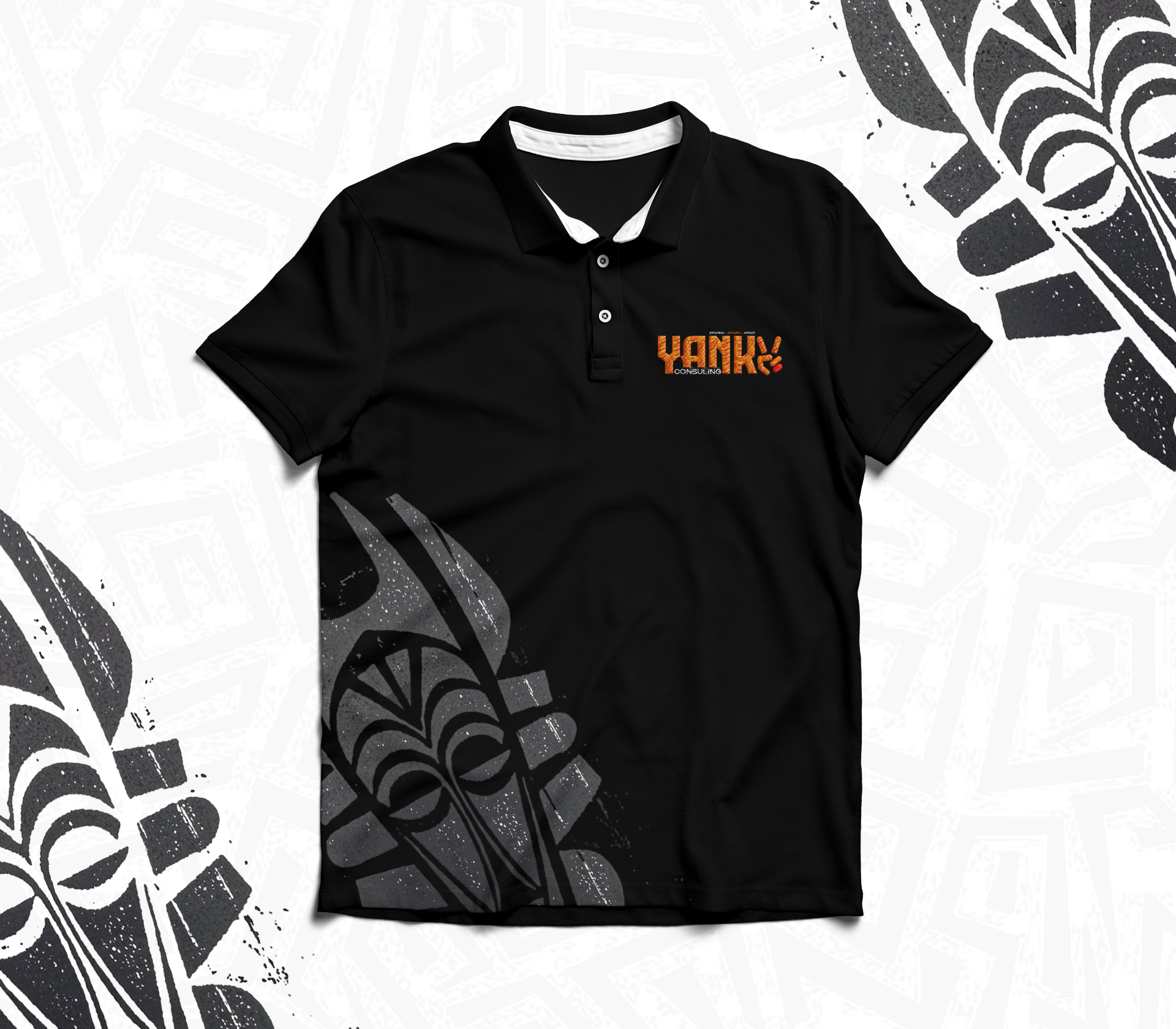 Polo noir YANKY Consulting vu de face avec logo brodé sur la poitrine