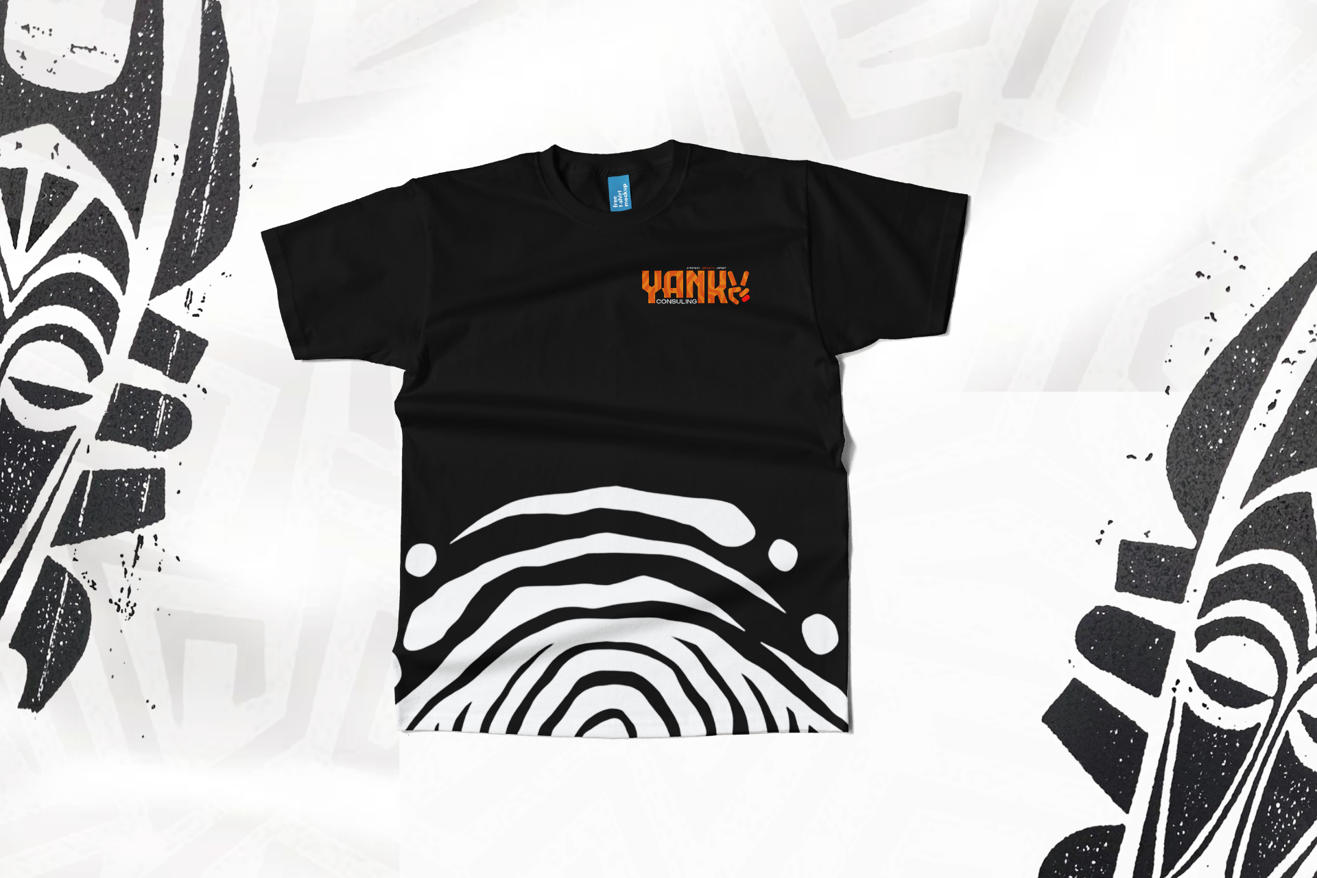 T-shirt noir YANKY Consulting de face avec motif empreinte digitale blanche