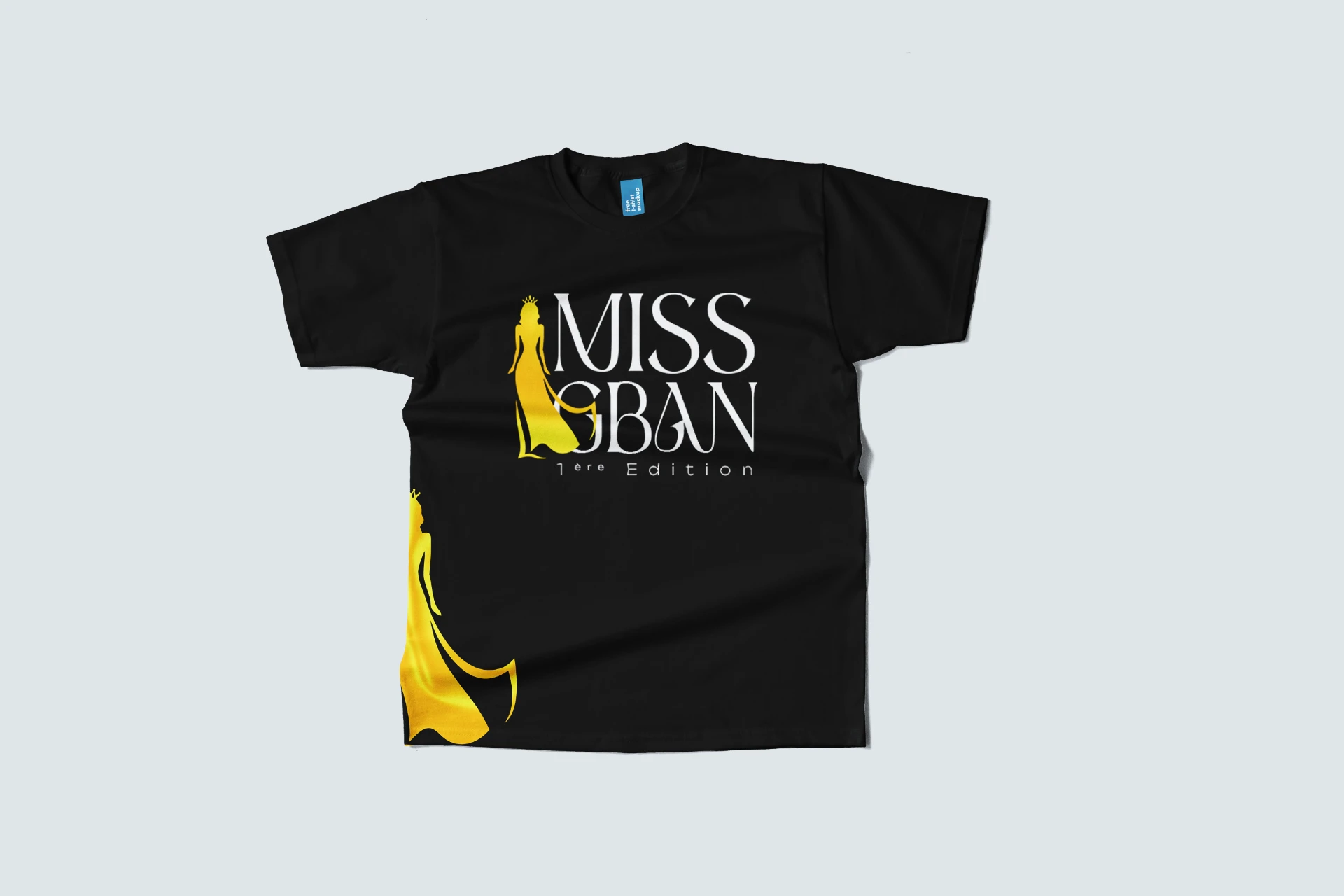 T-shirt noir Miss Gban 1ère édition (face) avec silhouette couronnée dorée
