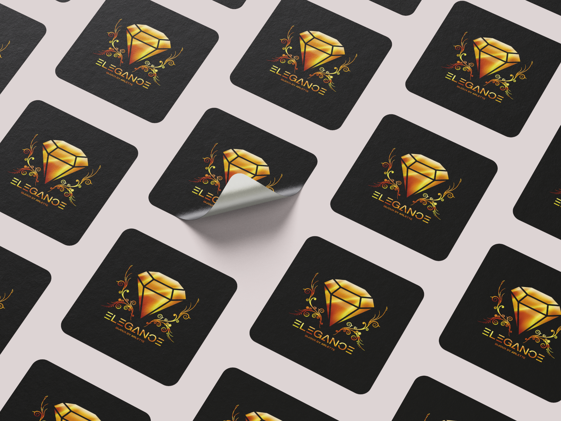 Planche de stickers noirs Elegance Bijoux avec diamant doré