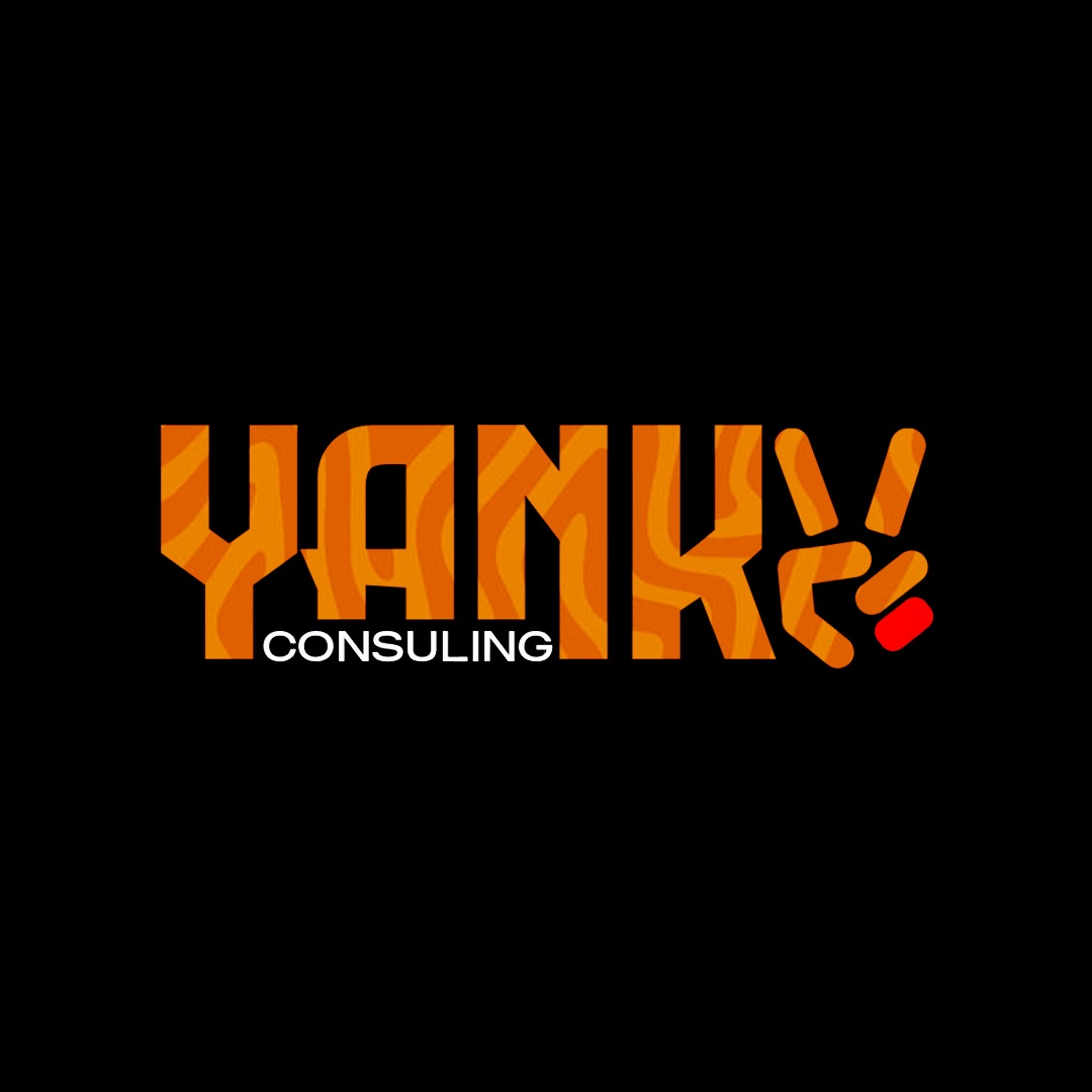 Logotype YANKY Consulting orange sur fond noir avec baseline Strategy Growth Impact