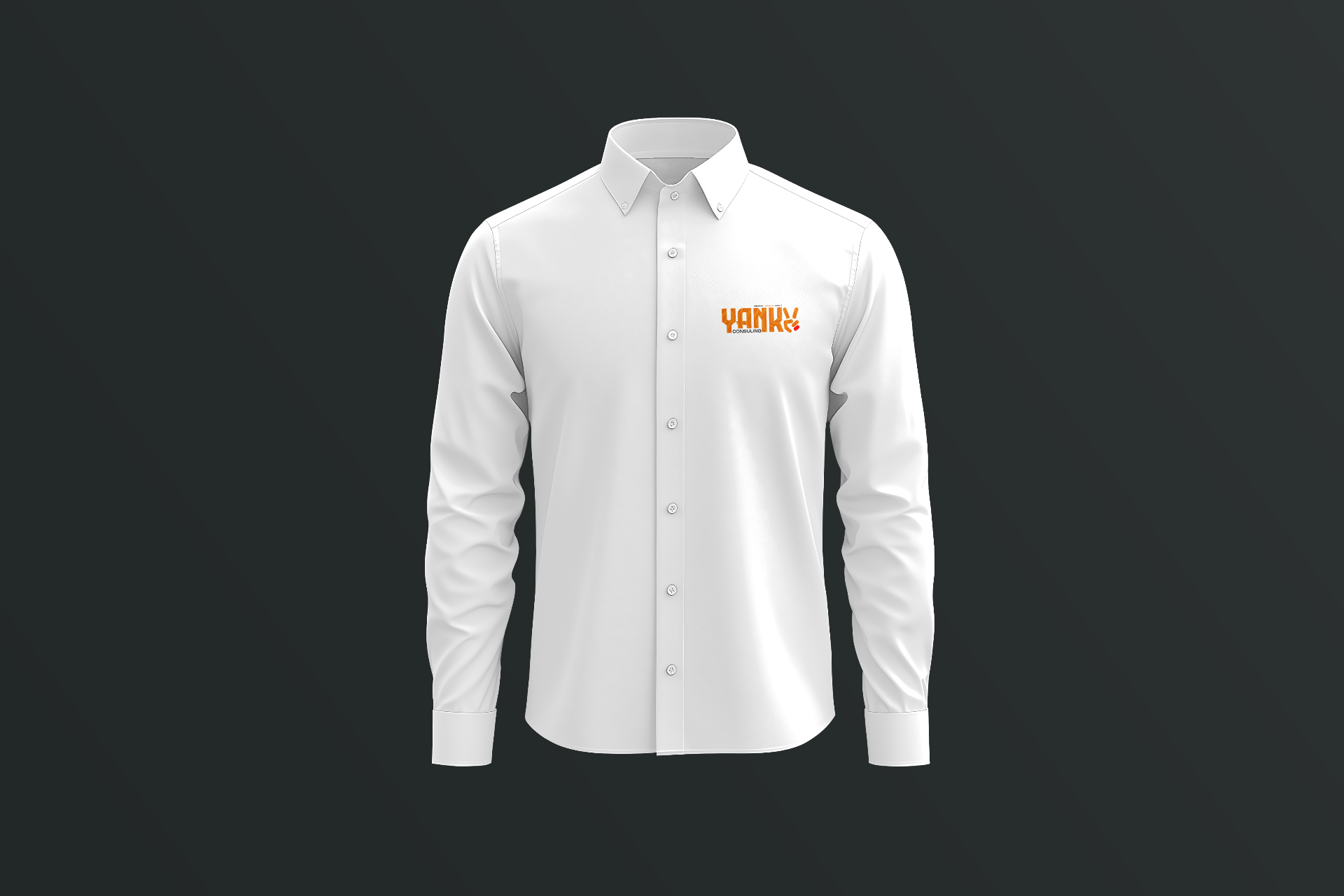 Chemise blanche YANKY Consulting avec logo orange sur la poitrine