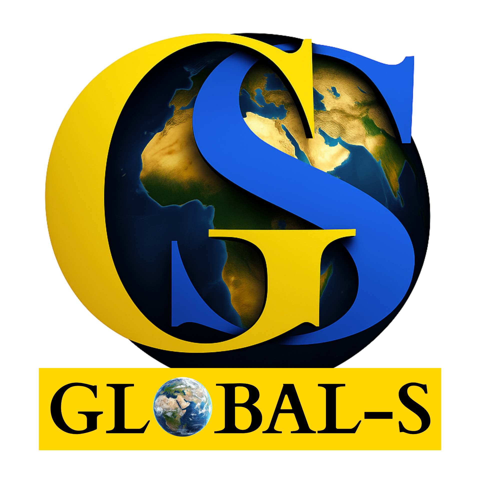 Logo Global-S, monogramme G et S jaune et bleu sur globe terrestre