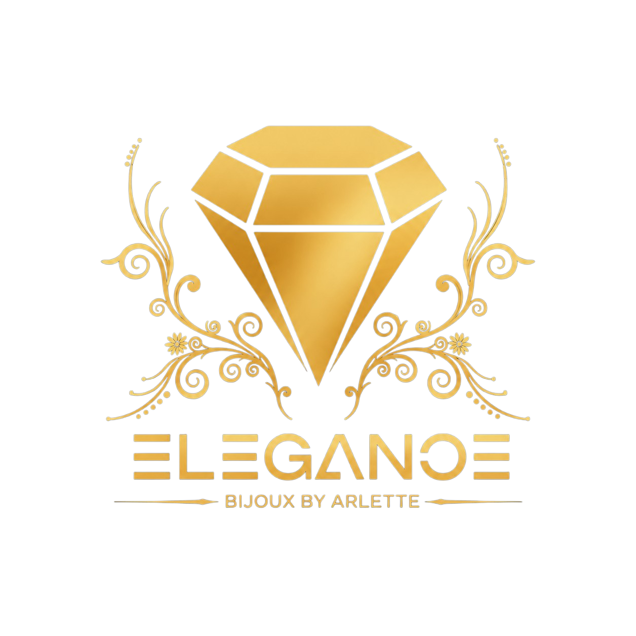 Logo doré Elegance Bijoux by Arlette avec diamant et arabesques