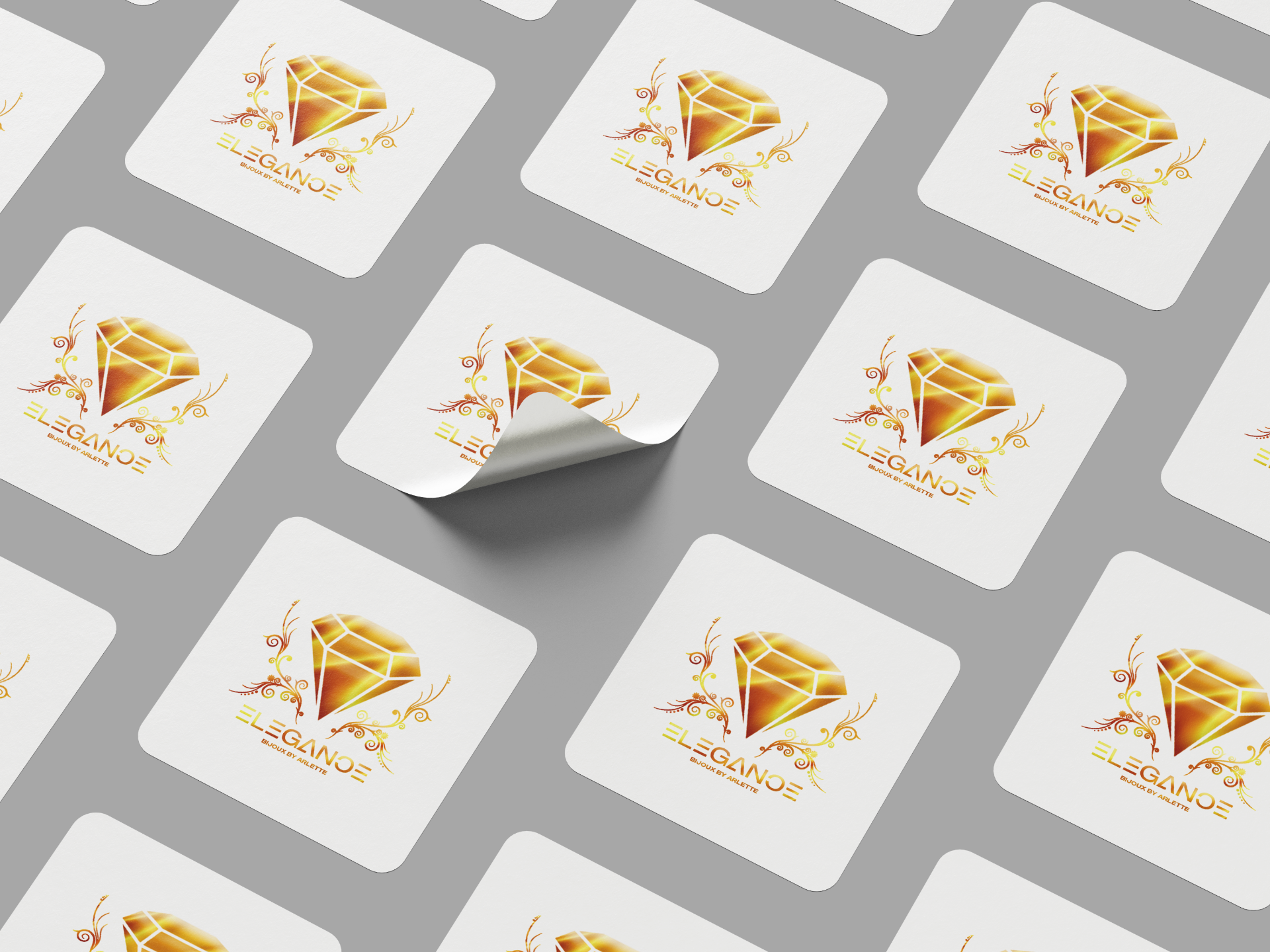 Planche de stickers blancs Elegance Bijoux avec diamant doré