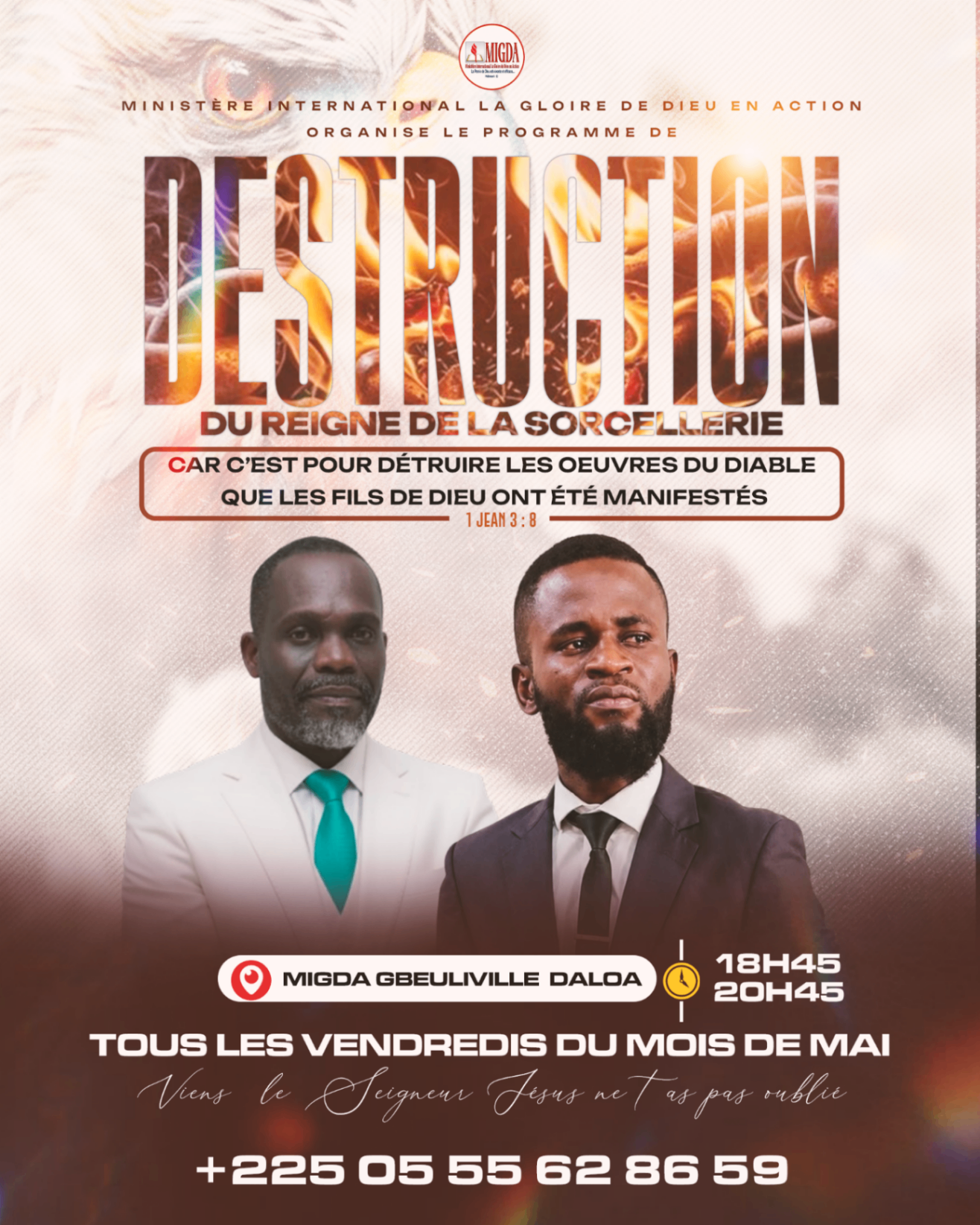Affiche MIGDA Destruction du règne de la sorcellerie avec deux portraits